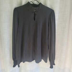 J.Jill Women's Black Mock Neck Blouse Top Button Detail Size Small